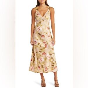 WAYF Lace Satin Slipdress, Champagne Roses, XS
